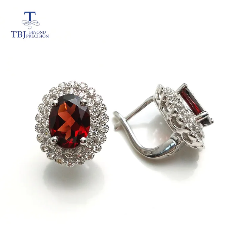 Женские серьги Гранат TBJ Клипсы из серебра 925 пробы с натуральным гранатом MOV 7*9 в