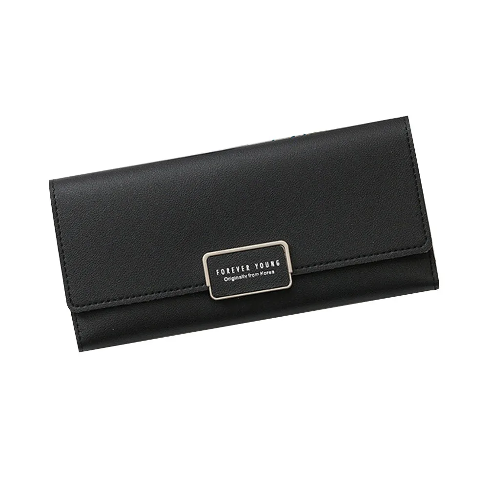 BK fashion Wallet long Zipper Multi Card Position Leather Coin Purse women Card Holder Leather wallet women casual wallet - Цвет: BK