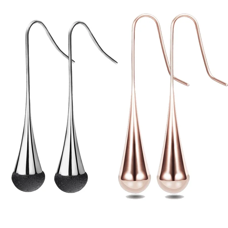 

Retro Simple Cool Titanium Steel Water Drop Dangle Earring Two Color Polish Long Pendant Pendientes Women Fashion Jewelry Bijoux