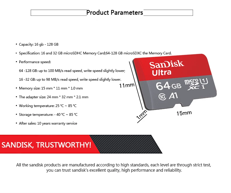 Карты памяти SanDisk Ultra 16 ГБ 32 ГБ 64 ГБ 128 Гб micro SD карта microSDHC microSD UHS-I tf карта A1 для смартфона 10 лет гарантии