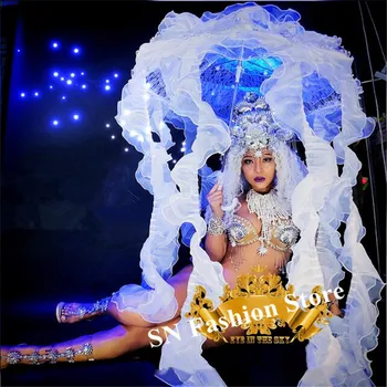 

K46 Party dance wears Jellyfish light umbrella led costumes sexy bodysuit dress stage show wears outfit clothe performance dj ds
