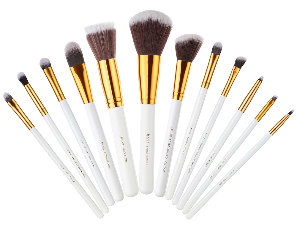 Jessup бренд 12 шт. белый/золотой Профессиональный набор кистей для макияжа, косметический набор для макияжа, тени для век, тональные инструменты для румян