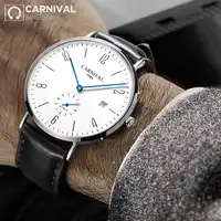 2018 CARNIVAL Transparent Blue-Hand Mechanical Watch TopBrand Luxury Classic Small Second Men Watch Waterproof relogio masculino
