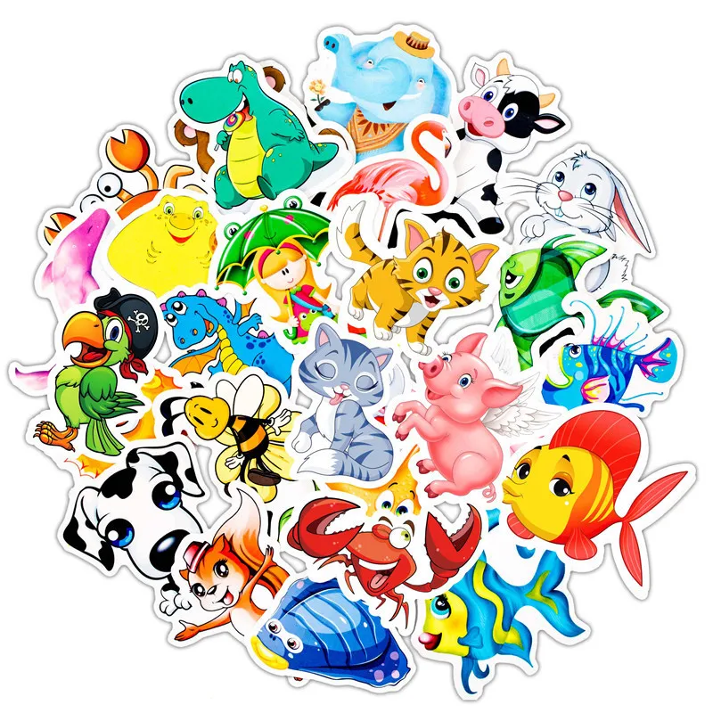 

50 cartoon animals Mixed Graffiti Sticker for skateboard Bike Motorcycle Phone Laptop Travel Guitars Waterproof Car Stickers