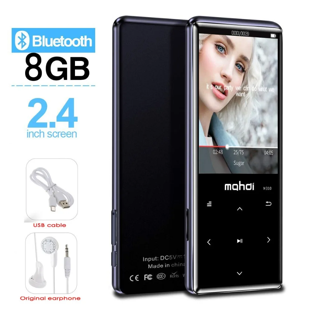 Mp3 плеер с Bluetooth 4 1 сенсорная кнопка изогнутый экран 2 дюйма 16 ГБ портативный