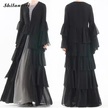 

Abaya Dubai Kaftan Malaysia Ruffle Pleated Chiffon Kimono Cardigan Turkish Long Robes Women Muslim Hijab Dress Islamic Clothing