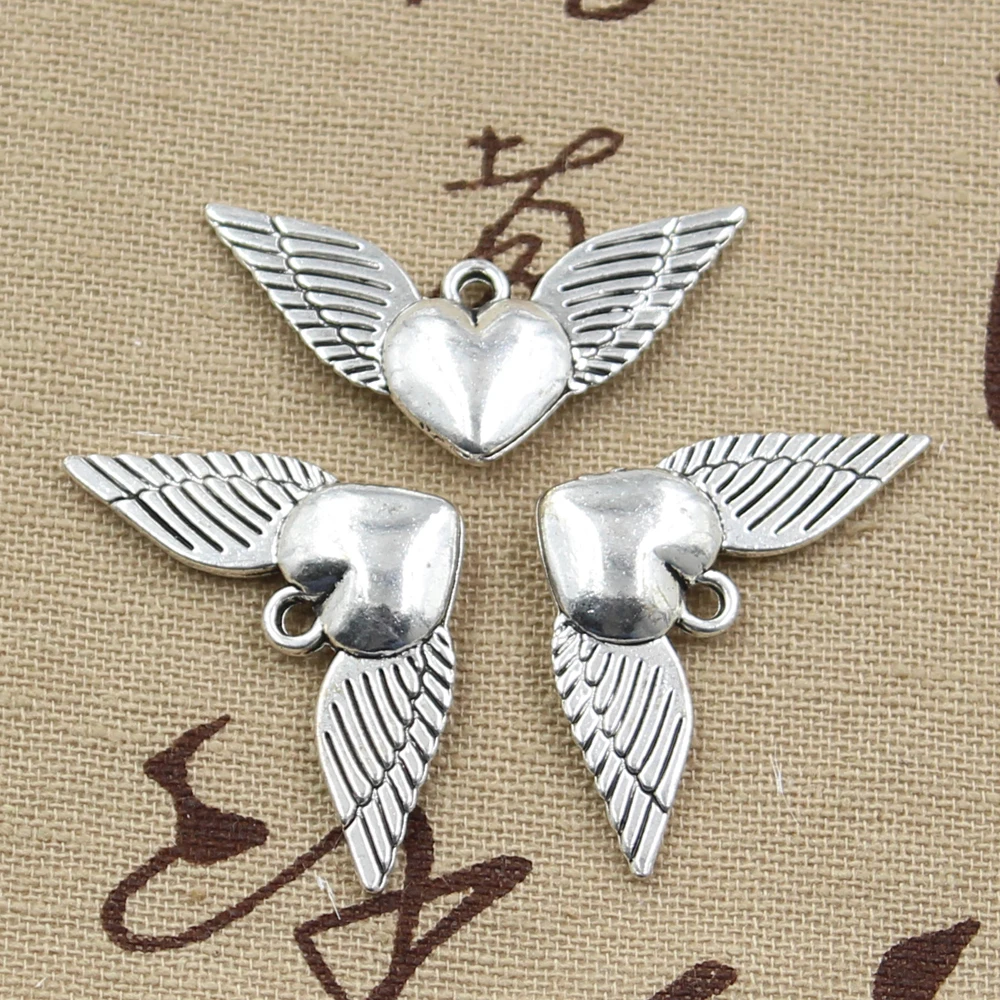 

3pcs Charms winged flying heart 25x12mm Antique Silver Plated Pendants Making DIY Handmade Tibetan Silver Finding Jewelry