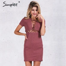 Simplee Autumn winter knitted lace up font b dress b font women font b Sexy b