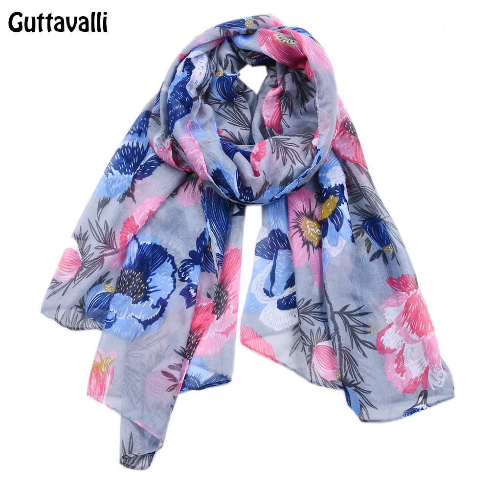 

Guttavalli Woman 2019 New Galsang Florals Long Scarf Spring Fashion Sunflowers Print Shawl Leaves Geometric Soft Chevron Scarves