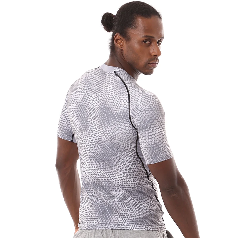 

4136J-Workout fitness men Short sleeve t shirt men thermal muscle bodybuilding wear compression Elastic Slim exercise clothing