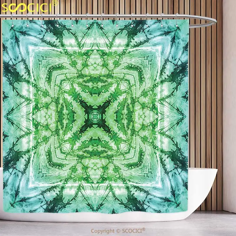 

Funky Shower Curtain Tie Dye Decor Abstract Square Shaped Kaleidoscope with Murky Psychedelic Expansions Pattern Green Teal