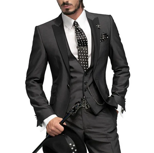 Черные Свадебные Мужские костюмы из трех частей с зубчатым отворотом, смокинги для жениха на заказ для свадебной вечеринки(пиджак+ брюки+ жилет+ галстук - Цвет: Picture Style