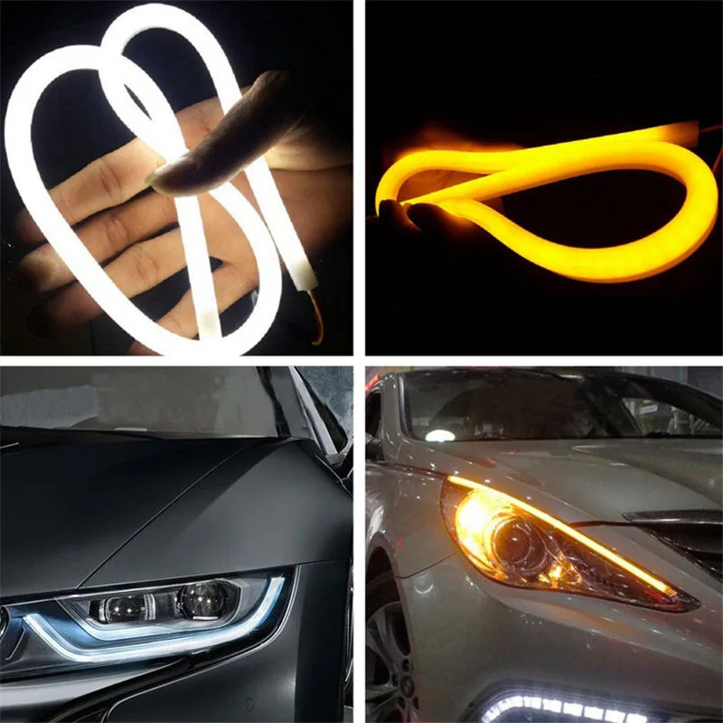 

Car motorcycle LED daytime running light bar 2pcs soft LED daylight kit  super bright white with yellow turning