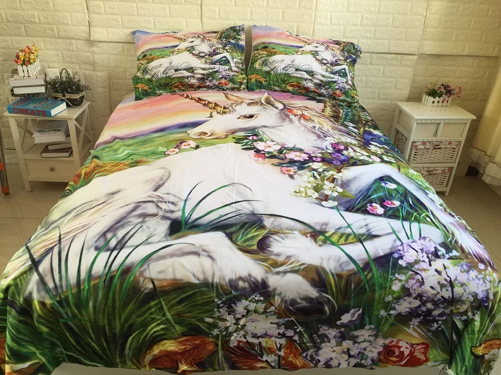 

3D Digital Printing Unicorn Duvet Cover Bedding Sets for Birthday Party Gift 100% Microfiber Full Bed Linen Set with Pillowcase