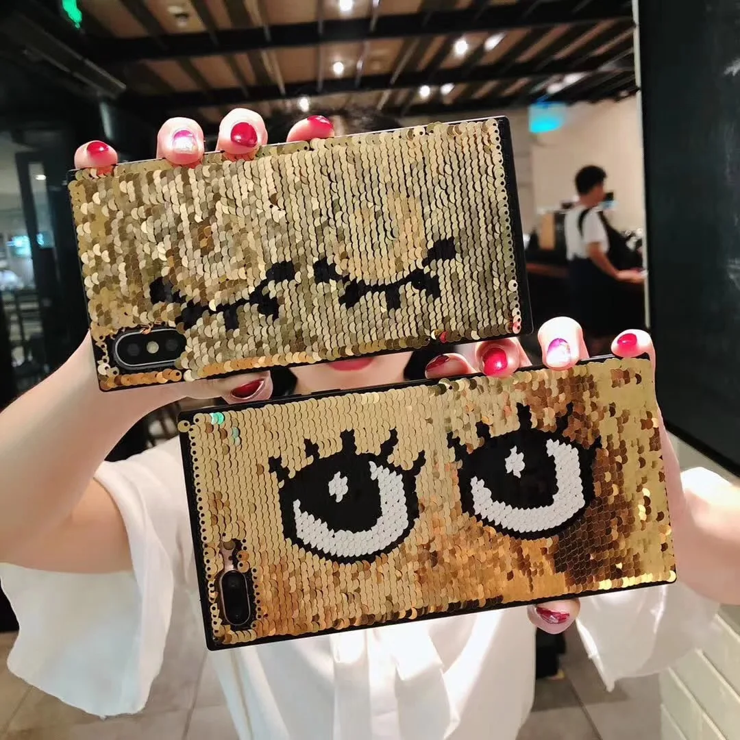 

Luxury Change Color Pattern Glitter Phone Case For iPhone 7 8 X 3D Eye Bling Sequins Back Cover For iPhone 6 6s Plus Cases Capa