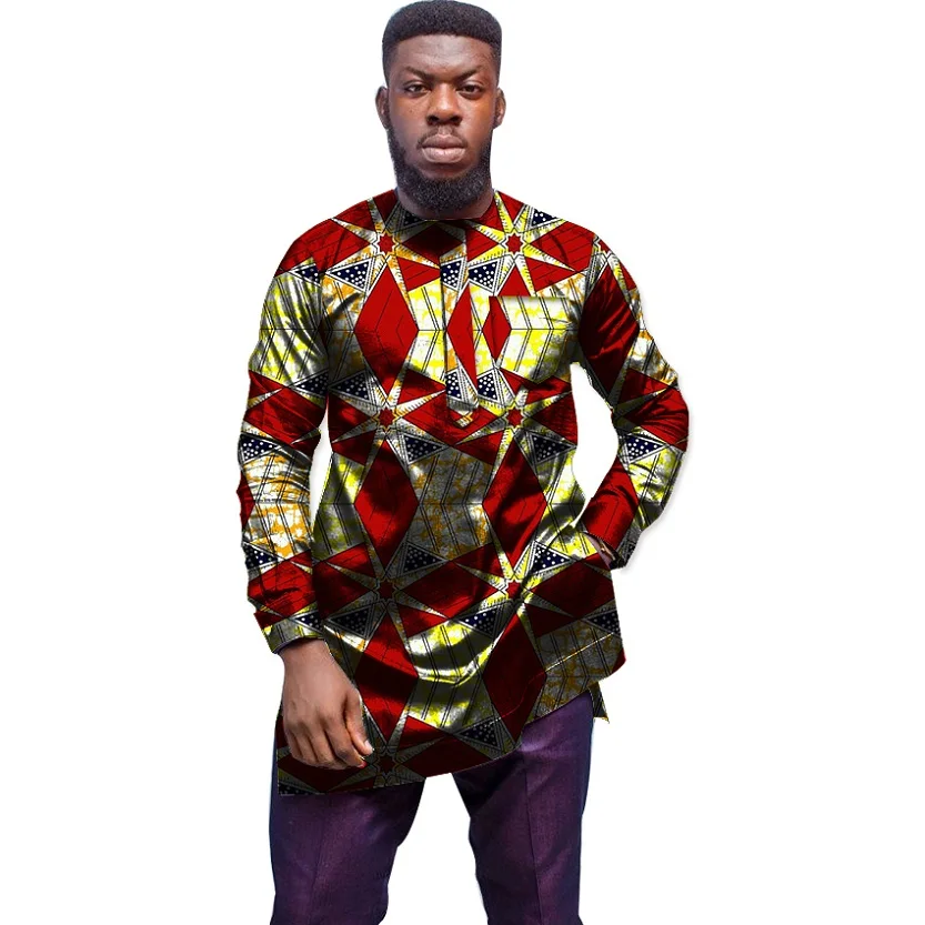 Летняя мода Стиль Африканский принт Для мужчин топы Дашики с длинным рукавом Для мужчин футболка индивидуальный заказ печатных