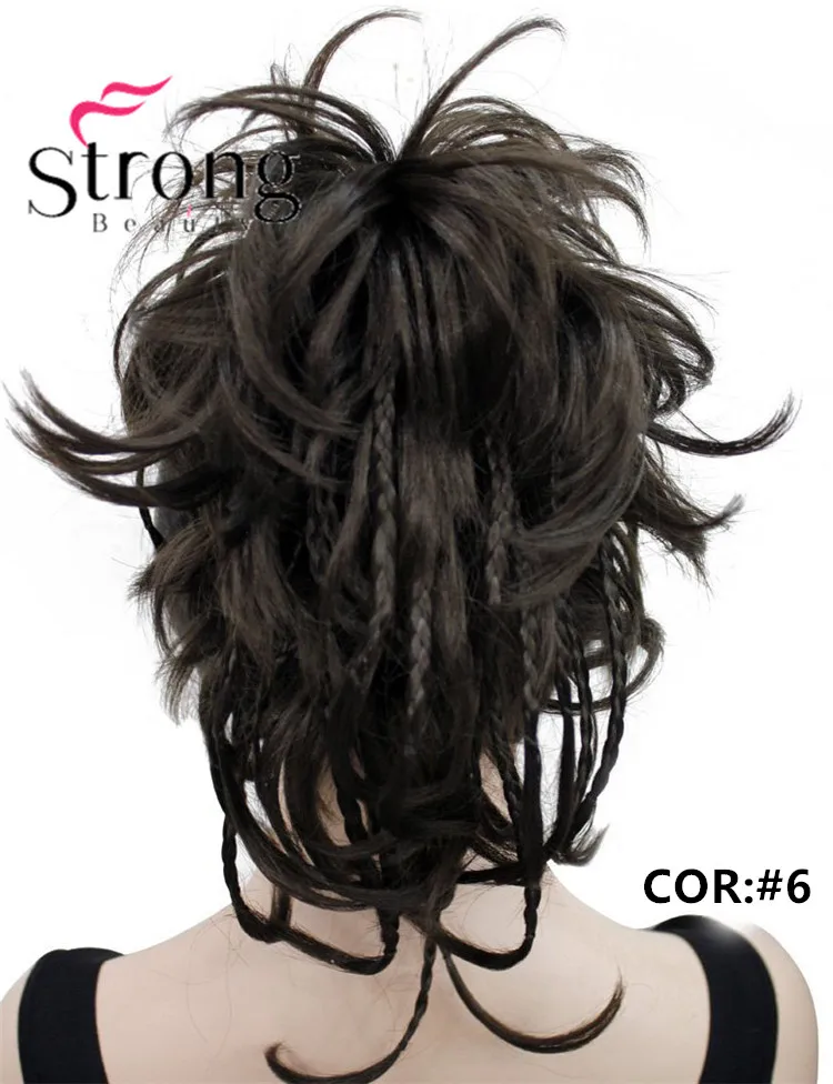 E-0288A #6 12 inch Short Wavy Culry Ponytail Handmade Braid Hair Extension With Claw Clip In Hairpiece (8)_