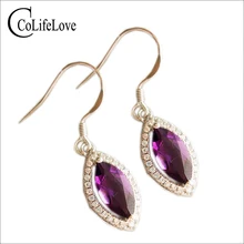 Классические серебряные серьги-подвески с драгоценными камнями Marquise Brilliant Cut натуральный аметист в форме капли висячие серьги Твердые 925 драгоценные камни Висячие