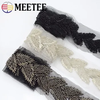 

1pc/2pcs(1pc=1.7metrs) Pearl Beaded Lace Trim Leaf Mesh Fabric Lace Ribbon Tape Weding Dress Collar Headdress Applique DIY Craft