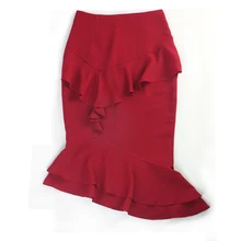 Ruffles Skirts women summer new office lady elegant chiffon elegant party red sexy slim skirts top quality