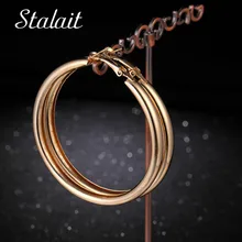 Большой толстый золото/серебро Цвет сплав круг серьги в виде колец, Диаметр 4/5/6 см для Для женщин модные серьги обруча для девочек вечерние подарок