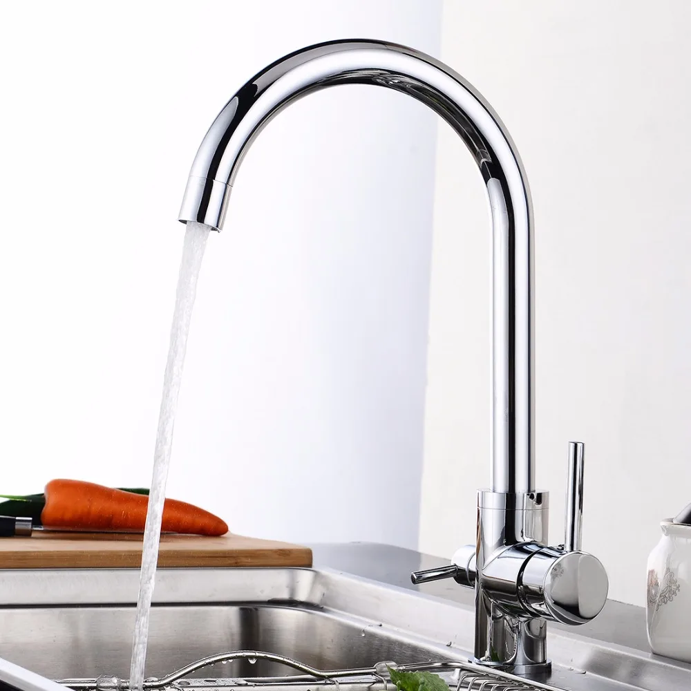 Polished Chrome Brass 3 Way 360 Swivel Kitchen Sink Faucet Mixer Tap Pure Water Filter, Drinking Water Faucet Polished Chrome Brass 3 Way 360 Swivel Kitchen Sink Faucet Mixer Tap Pure Water Filter, Drinking Water Faucet