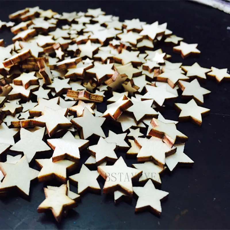 100pcs 6 8 10 12.5 15mm Lovely Rustic Wooden Five-Pointed Star Wood Scatter Decoration Crafts Decorative Pieces Wedding Party