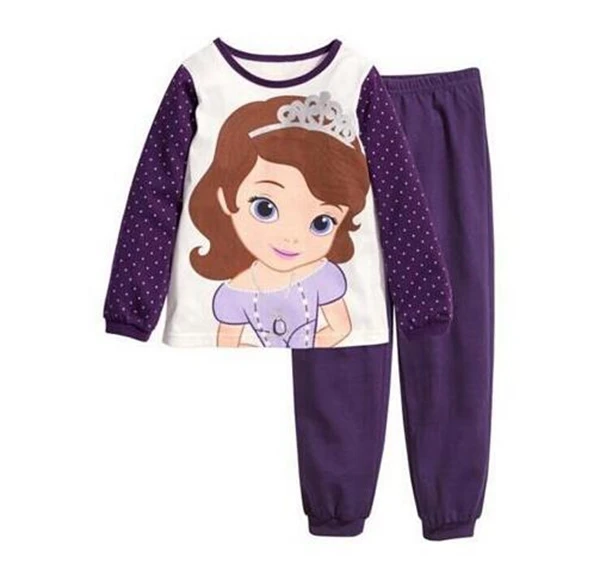 Детская Пижама для девочек от 2 до 7 лет зима г., Детские пижамные комплекты домашняя Хлопковая пижама с длинными рукавами и рисунком для девочек