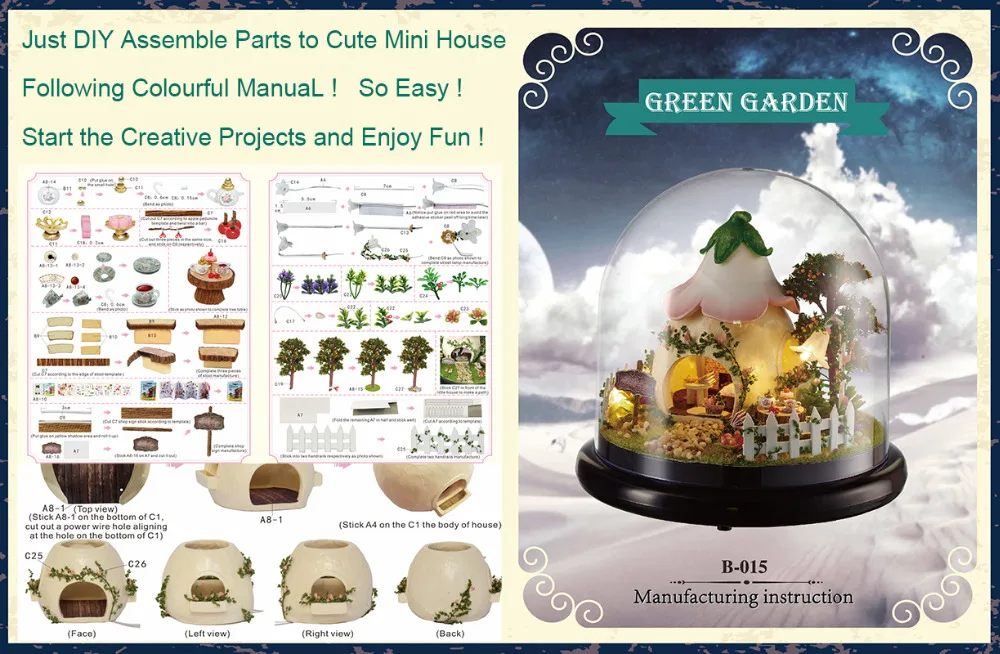 Cutebee DIY миниатюрный дом с мебели светодиодный чехол для музыки модель строительные блоки игрушки для детей Каса ручной работы B015