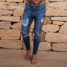 Мужские обтягивающие джинсы супероблегающие джинсы мужские рваные Стрейчевые джинсовые штаны мотоциклетные джинсы с дырками джинсы на молнии уличные брюки 4,17