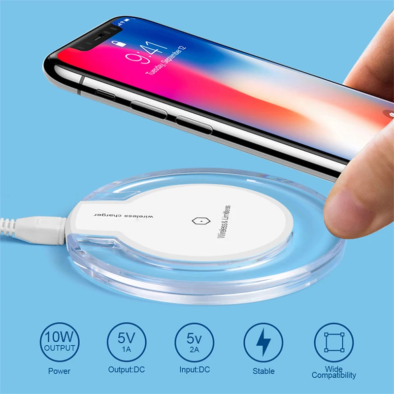 Беспроводное зарядное устройство для samsung Galaxy S10 S9 Note 9 qi-совместимое устройство кристально круглая зарядная подставка для iPhone X XS Max 8 Plus