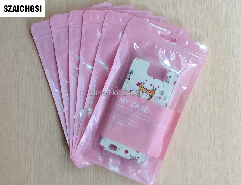 

5000pcs/lot 12*21.5CM Plastic Ziplock Poly Packs pink Mobile Phone Case Retail Packaging Package Bag for iPhone 6 7 8 plus case