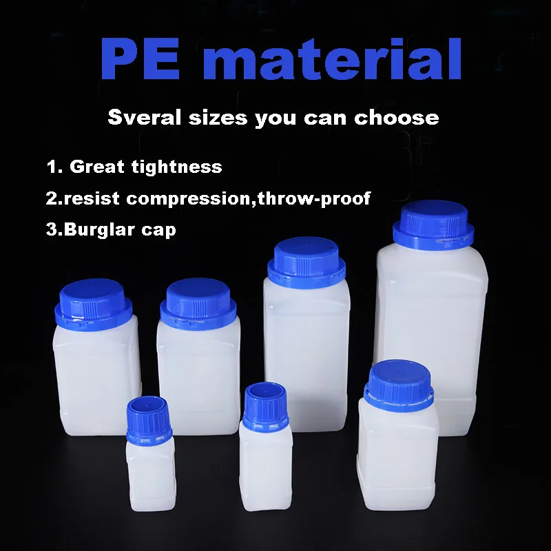 

4pcs/lot PE Square blue cap plastic reagent bottle Sample bottles with burglar cap chemical experiment lab bottle free shipping