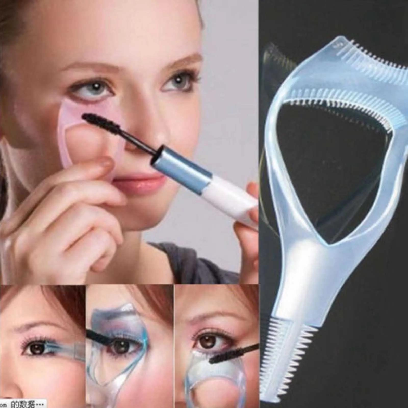 

New Women 3in1 Eyelash Curler Mascara Guard Applicator Comb Makeup Cosmetic Tool