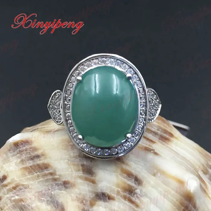 

925 sterling silver with 100% natural jade ring women Mother a gift Green colored gems