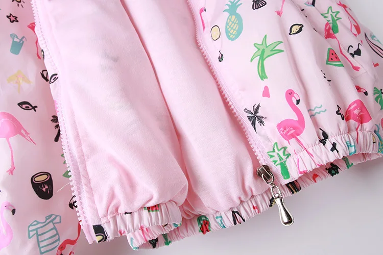 Ветровка для девочек; куртка с капюшоном и рисунком для девочек; детская одежда; коллекция года; сезон весна; Милые куртки для девочек с изображением фламинго; детское повседневное пальто