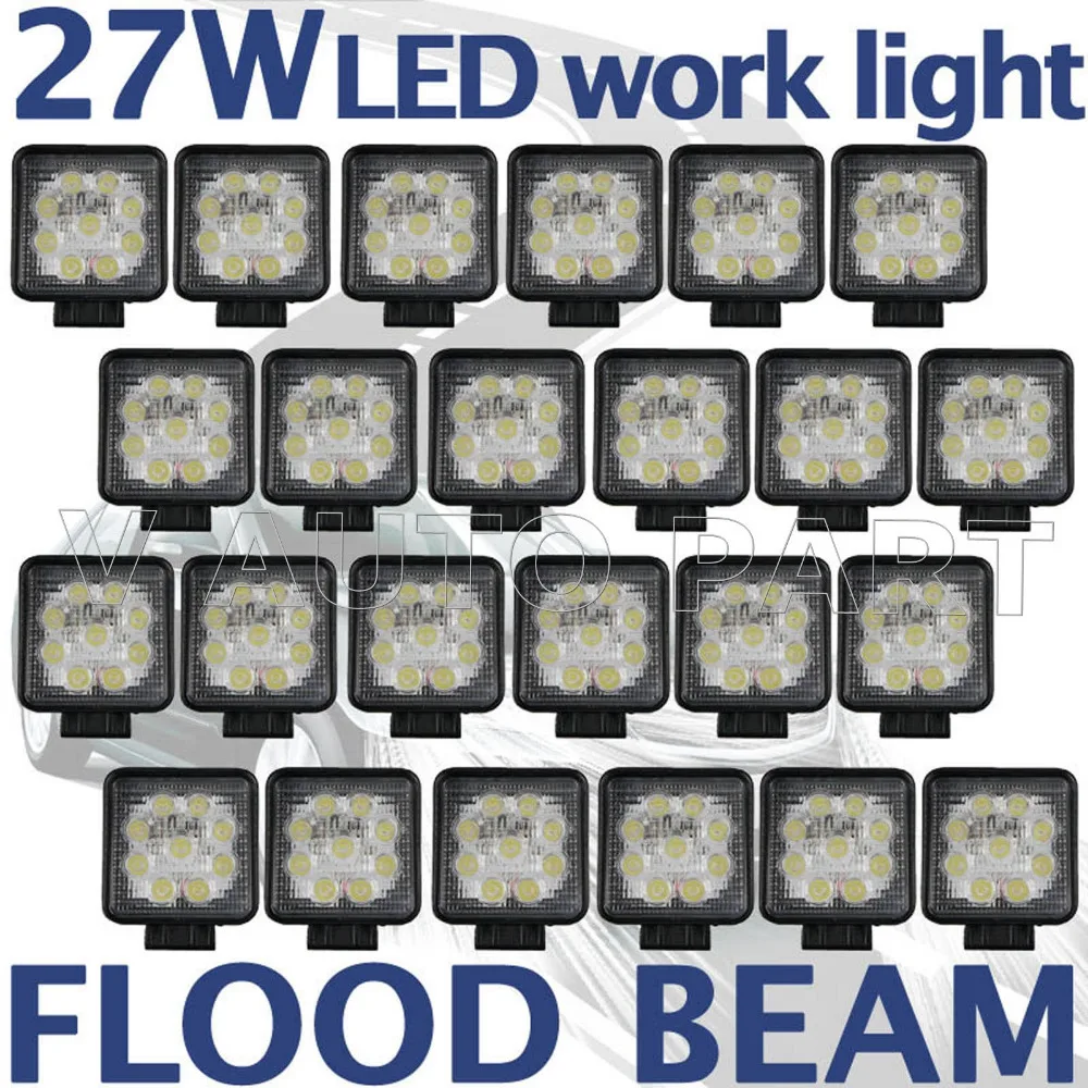 

Tkeapl THTMH 24PCS Sqaure 27W LED working light Flood beam work lamp Truck Off Road UTE 4WD D40 2090LM