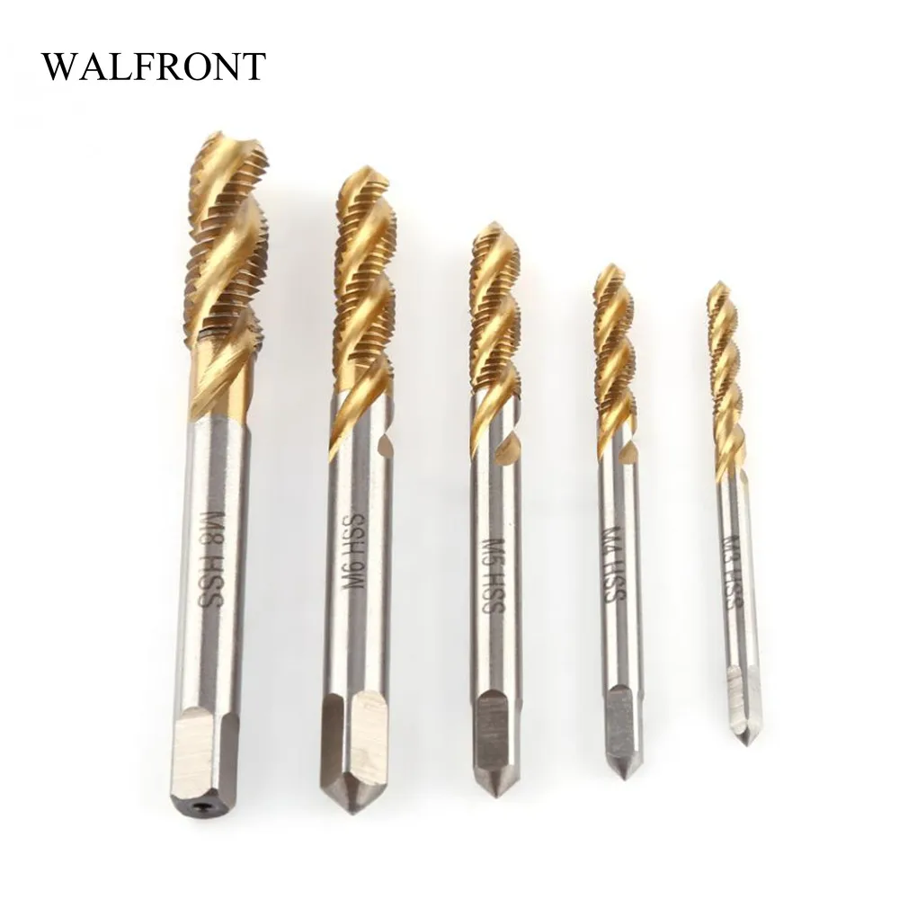 

WALFRONT 5pc/Lot Titanium Coated Screw Tap Straight Fluted Thread Taps Hand Drill Tapping Die Set HSS Point Metalworking Tools