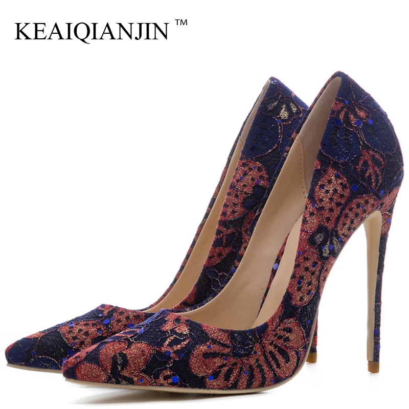 

KEAIQIANJIN Woman Green Party Wedding Pumps Stiletto Plus Size 33 43 44 High Heels Shoes Blue Sexy Pointed Toe Valentine Shoes