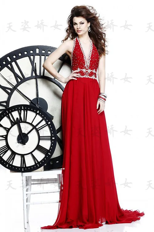 

Cheap free shipping robe de soiree 2014 new fashion sexy backless vestido de festa curto v-neck beading evening prom Dresses