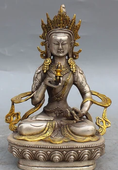 

9" Tibetan Buddhism Silver Gilt Vajradhara Vajrabhairava Goddess Buddha Statue S0708