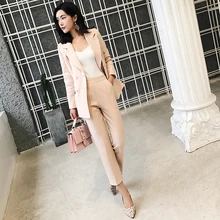 Осенний повседневный комплект из двух предметов, женские брючные костюмы, блейзер с зубчатым воротником, куртка, брюки длиной до щиколотки, OL, женские костюмы высокого качества