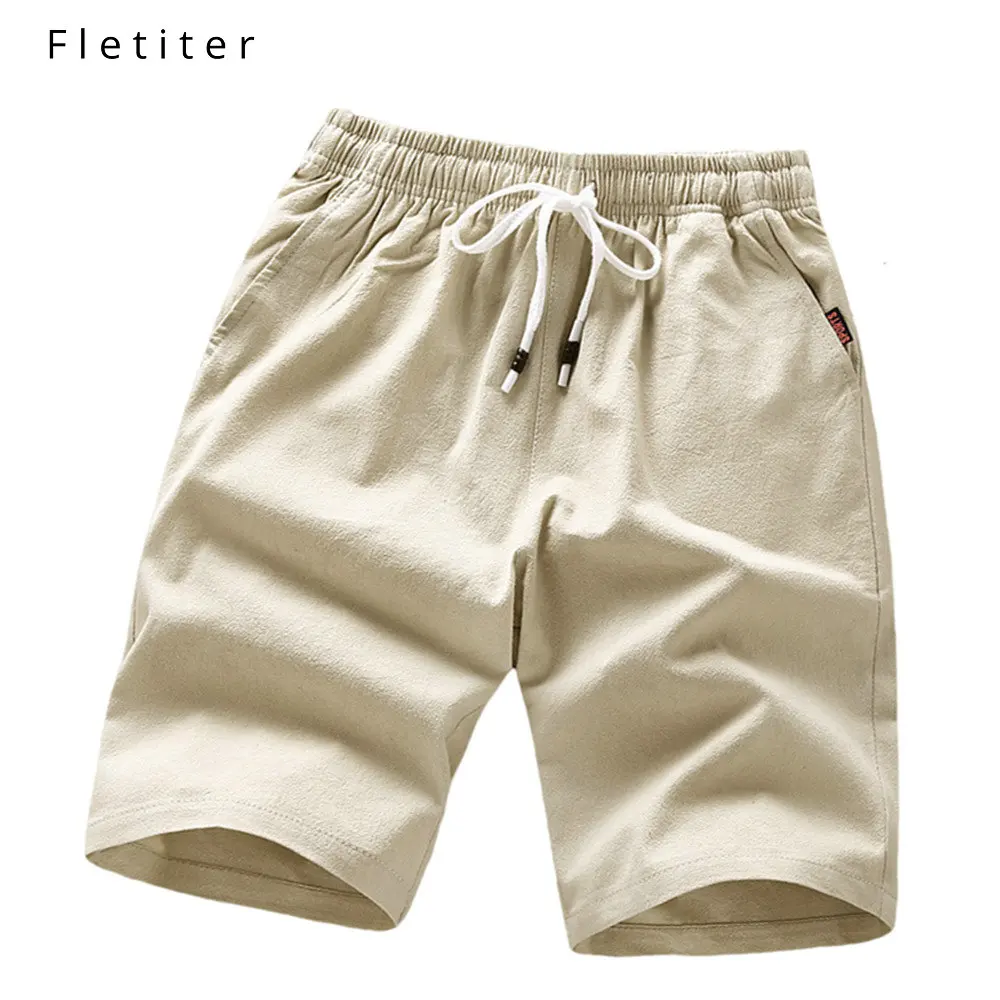 

Fletiter 2019 Summer casual Shorts Men Linen Cotton solid loose man Drawstring soft Comfortable Flax shorts plus size 5XL