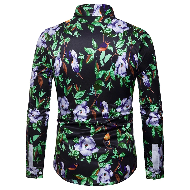 Brand Mens Slim Fit Luxury Floral Print Dress Shirts Long Sleeve Chemise Homme 2018 Spring New Casual Stylish Shirt Men Camisas