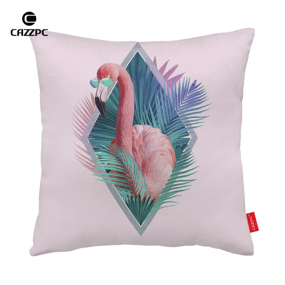 Pink Flamingo Sunglasses Tropical Leaves Print Car Decorative Throw
