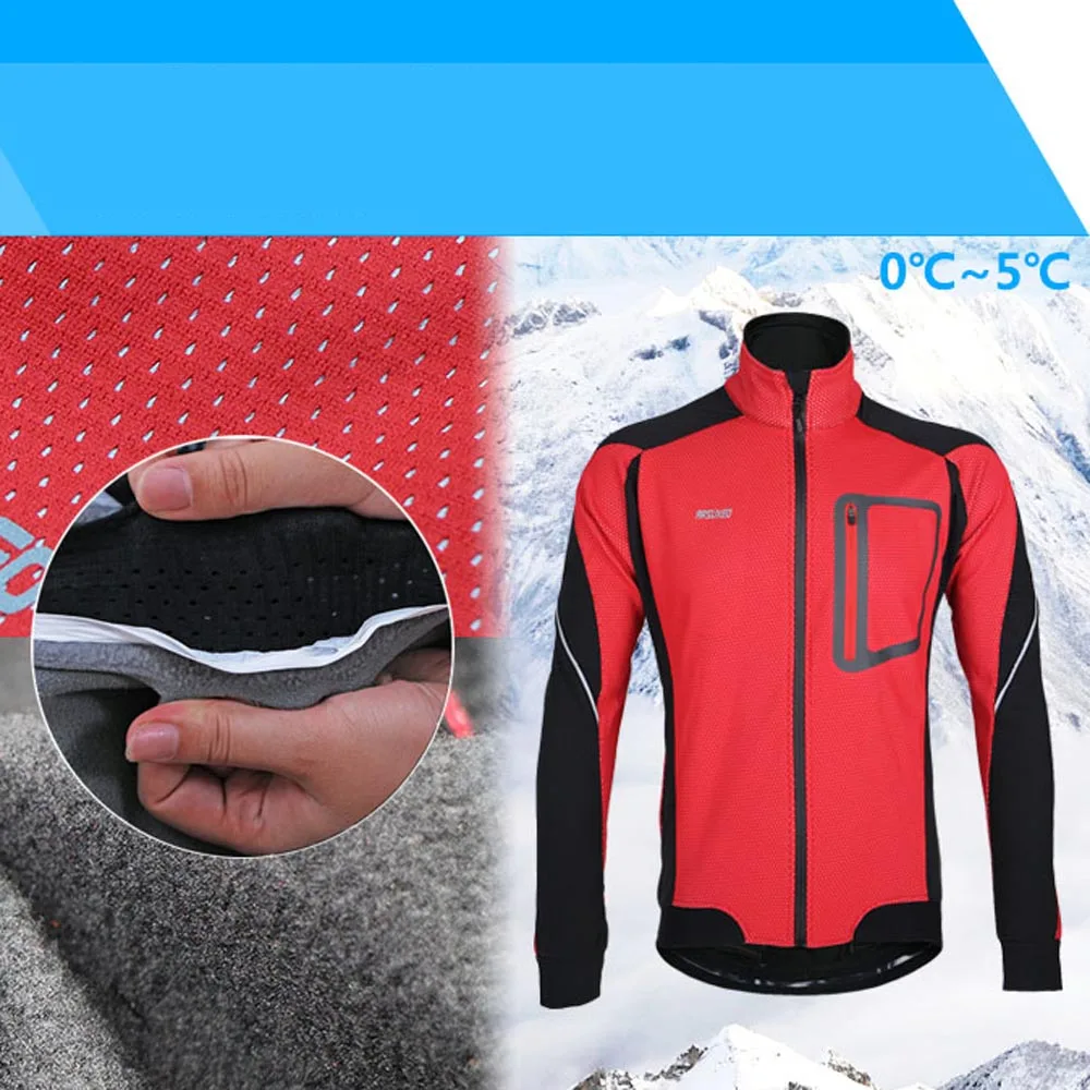 ARSUXEO Winter Warm Thermal Cycling Long Sleeve Jacket Bicycle Clothing Windproof Jersey MTB Mountain Bike Jacket