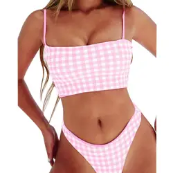 Купальник бикини сплошной 2019 костюм Для женщин комплект бикини купальники Для женщин пуш-ап бюстгальтер в клеточку купальник пляжная