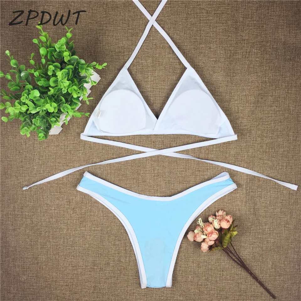 ZPDWT простые сплошные бикини набор Maillot De Bain Femme сексуальный купальный костюм женский купальный костюм треугольный бикини купальный костюм