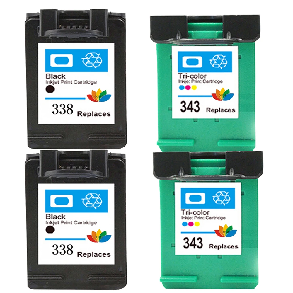 4x Refilled ink cartridges for Replacement hp338 hp343 for Deskjet 325