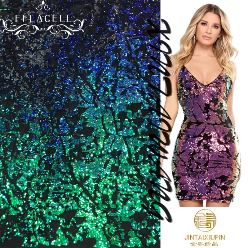 

FFLACELL 1 Yard High Quality Mermaid Fish Scale Sequin Fabric Sparkly Paillette fabric For Dress/Bikini/Cushion/Clothes